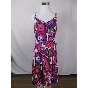 BamBu Dress Womens Medium Pink Purple Green Abstract Geometric Print Cotton Boho
